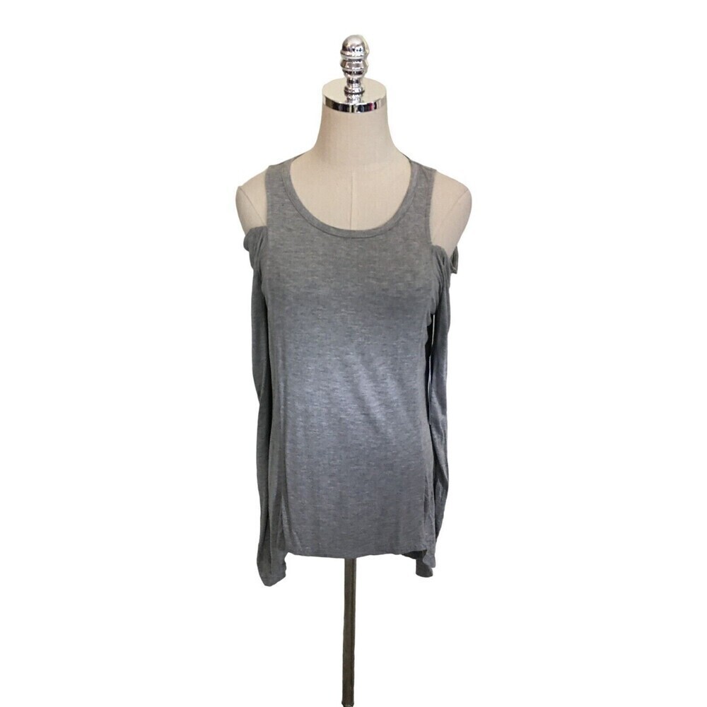 Pure Barre Women's Top Size Small Gray Long Sleeve Cold Shoulder Splits 59